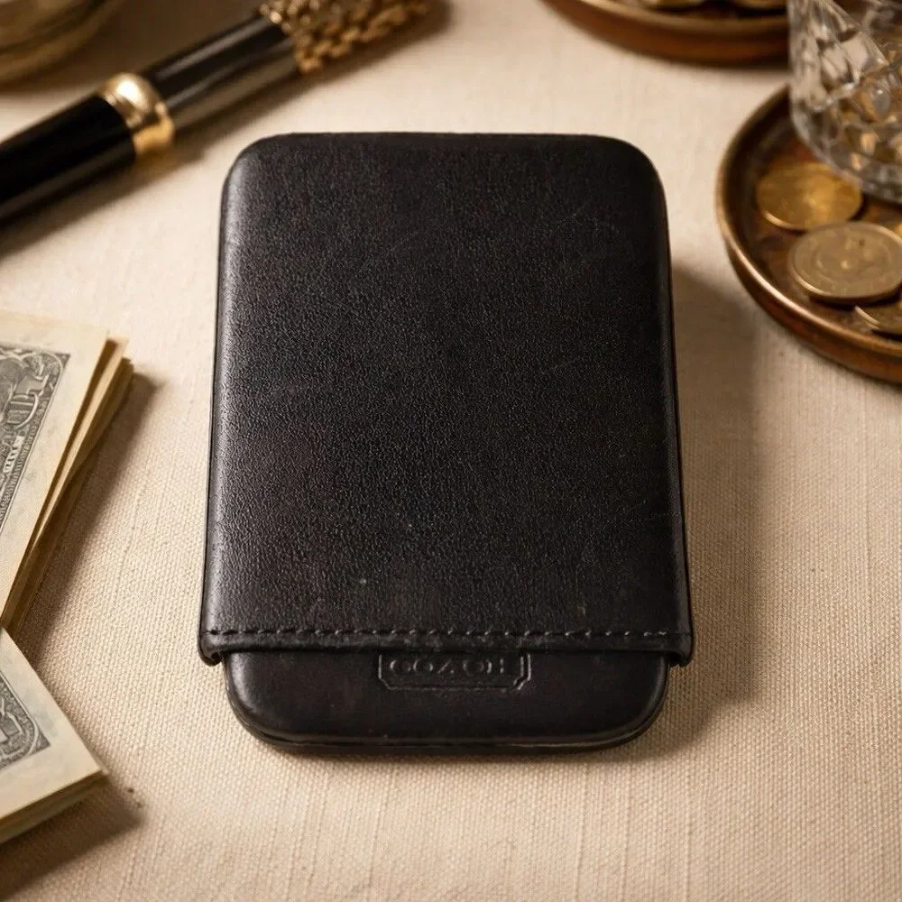 Coach Black Leather 2-Piece Slide Structured Business Card Holder Case Wallet